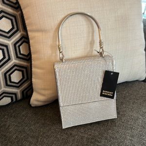 NWT Badgley Mischka rhinestone stunning silver purse with long or short handle
